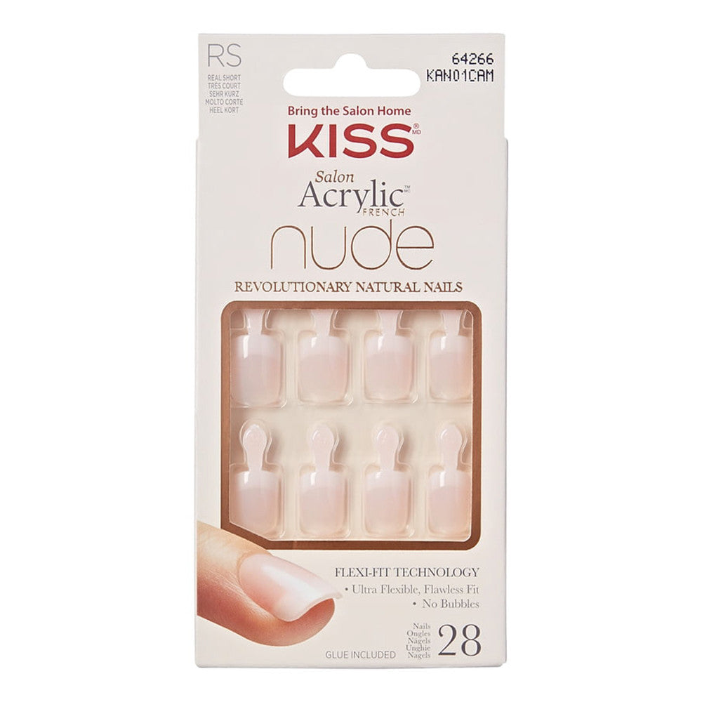 Kiss Salon Acrylic Nude French Nails Nude, Real Short Length, 28 Ea